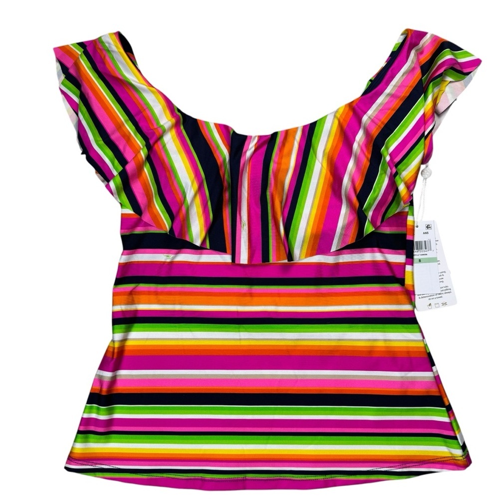 NWT New Trina Turk Ruffle Off Shoulder Swimsuit Top Only In Monaco Size 8 - Picture 4 of 9